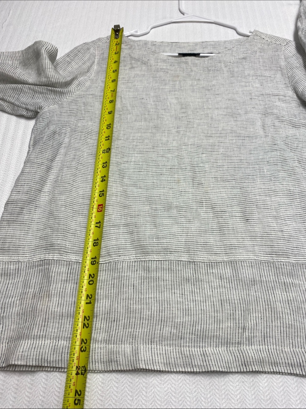 Tahari Linen Top | Striped Boxy Blouse | Natural Coastal Relaxed Minimalist | S - Picture 8 of 8